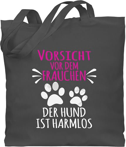 Shirtracer Baumwolltasche - Geschenk für Hundebesitzer - Vorsicht vor dem Frauchen - Pfotenabdrücke - weiß - Unisize - Dunkelgrau - hunde besitzer geschenke tasche hund hundefan paws bauwollbeutel