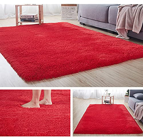 Hiseng Shaggy Tappeto per Soggiorno, Moderno Soffice Peloso Ultra Molle Antiscivolo Tappeti Moquette per Interni Divano Camera da Letto Bambino Cameretta (Rosso,140x200cm)