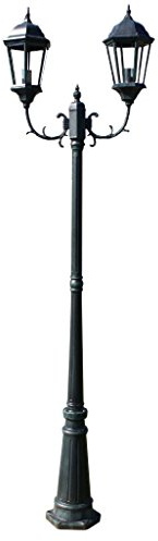 Ksodgun Farola de jardín lámpara de jardín Exterior lámpara de Camino en un Aspecto Antiguo lámpara de pie Vintage 2 Brazos 230 cm Verde Oscuro/Negro Aluminio