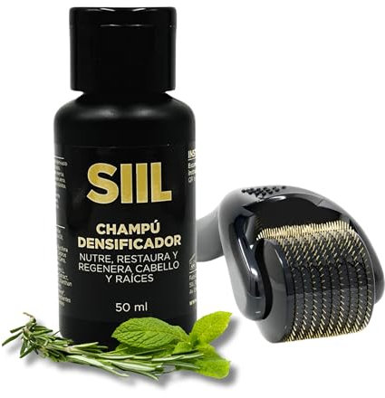 Pack x Dermaroller 1,5 mm + Mini shampooing densifiant 50ml. Dermaroller 540 aiguilles en titane et shampooing pour la pousse des cheveux.