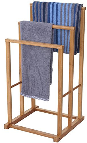 Handtuchhalter HWC-B18AM, Badezimmer Handtuchständer freistehend, Bambus 82x42x42cm