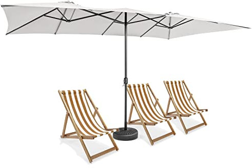 GYMAX Ombrellone Doppio da Giardino, Ombrellone Rettangolare Grande, con Manovella Facile da Aprire e Chiudere, Ideale per Piscina, Patio, Terrazzo, 426 x 265 cm (BEIGE)
