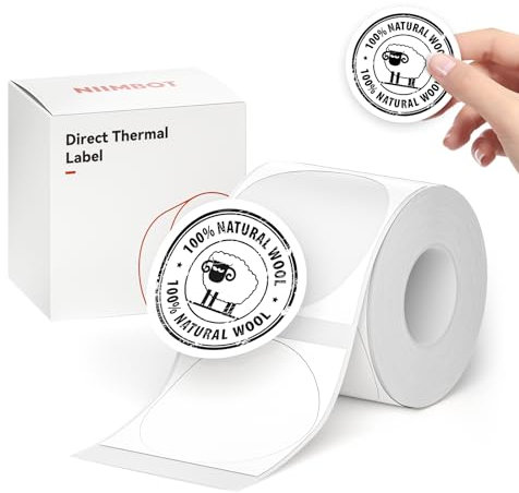 NIIMBOT Etiketten Selbstklebend Kompatible mit NIIMBOT B1/B21/B3S Thermo Etikettendrucker,Thermo Papier für Schule, Zuhause, Büro, Kleine Unternehmen (Weiß-Runden-50 x 50mm)