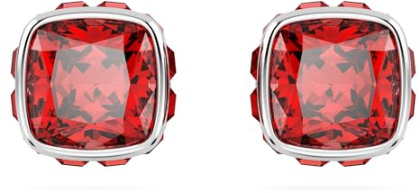 Swarovski Orecchini a lobo Birthstone, Taglio squadrato, Luglio, Rossi, Placcato rodio