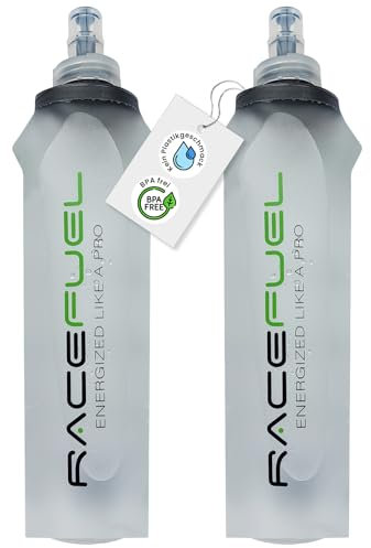 RACEPACE RaceFuel faltbare 500ml Trinkflasche Gelflasche, Soft Flask BPA-frei, mit RaceFuel Energy Gel Rezept QR-Code, perfekt zum Laufen, Marathon, Triathlon und Radfahren (2 Stück, 500ml)