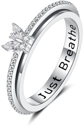 Step Forward Spinner Fidget Rings for Anxiety for Women: 925 Sterling Silver Ring for Stress Boredom Relieving for Restless People, Jewelry Gifts for ADHD Autism