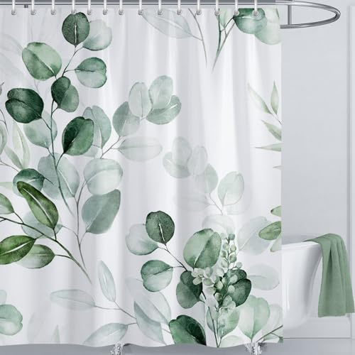 LIVETTY Blad duschdraperier natur skog duschdraperi 180 x 180 cm med 12 krokar tyg duschdraperi tvättbart snabbtorkande
