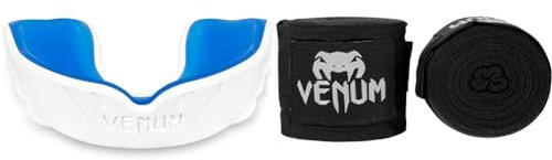 Venum 617 Unisex Senior 11+ Jahre Challenger Mundschutz,Einheitsgröße,Weib/Blau & Kontakt Boxbandagen - Schwarz - 4 M
