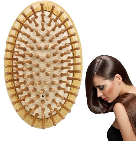 Qinsky Holzmassagekamm,Runder Bambuskamm Antistatischer Luftkissenkamm Griffloser Bambus Haarbürste Tragbarer Bambuskamm von Frizz und Massage der Kopfhaut