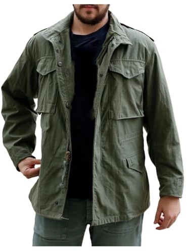MERCH ATTIRE John Rambo M65 - Chaqueta de campo militar con múltiples bolsillos para hombre (regular, grande, alto y corto), Verde oliva, algodón, XL