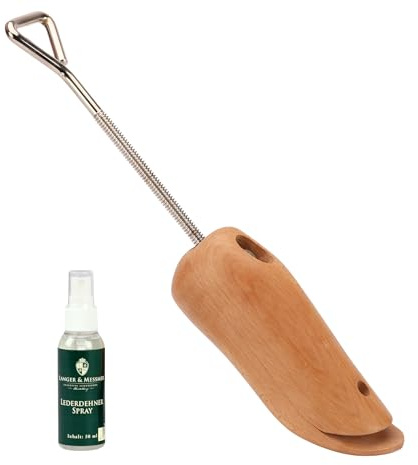 Langer & Messmer élargisseur de chaussures et de bottes pour le cou-de-pied pour femmes contre les chaussures qui serrent fabriqué en bois de hêtre massif y compris spray d'élargissement du cuir 50ml