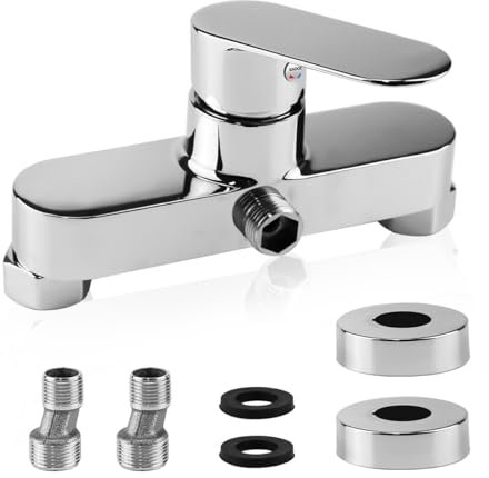 Monocommande Robinet Douche, Robinet Baignoire De Douche Mural, Robinet Douche Monocomm Argenté, Raccord Fileté Pour Flexible En G1/2, Chromé