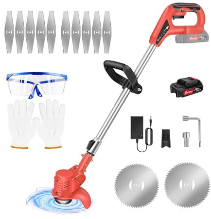 Decespugliatore e Tagliabordi,Tagliaerba Elettrico,Decespugliatore Elettrico Leggero per terreni agricoli da giardino,Con 1 batteria/Rosso