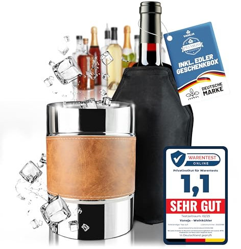 VANEJA Premium Weinkühler aus Edelstahl, Ø12 x 18 cm - inklusive Kühlmanschette – Flaschenkühler & Sektkühler – Getränkekühler Outdoor, Champagnerkühler & Sekt Zubehör