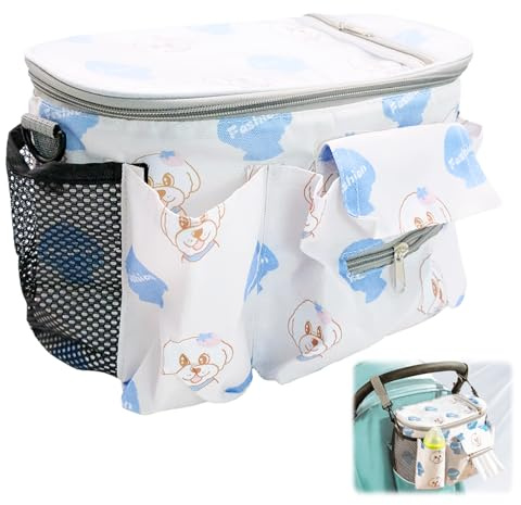 Kinderwagen Organizer mit Getränkehalter Große Kapazität Kinderwagen Tasche Universal Buggy Kinderwagentasche mit Reißverschlusstasche und Schultergurt für Baby Essentials Windeln Babyflaschen