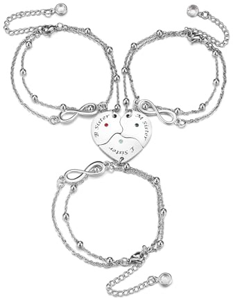 JSDDE BFF Bracelets d'amitié pour bracelets 3/4 de couple Best Friends Forever and ever avec pendentif puzzle en forme de cœur Infinity Bracelet cadeau pour sœur partenaire amie pour 3 Personnalisés