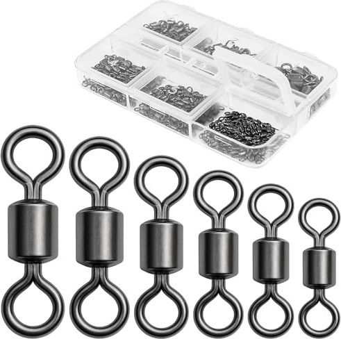 DONQL Fishing Swivels 200pcs, Swivels Fishing Tackle, Stainless Steel Barrel Swivel, #4#6#8#10#12#14, 61.7lbs to 6.6 lbs, for Saltwater, Freshwater, Leader, Line, Lure Connector
