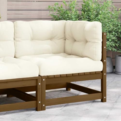 QZZCED Sofá de esquina de jardín con cojín de color crema, madera maciza de pino, juego de salón para exteriores para jardines