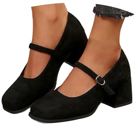 Pumps Zapatos de mujer de ante tirolesa con tacón, elegantes, cómodos, con pies anchos, zapatos de baile, con correas, zapatos de novia