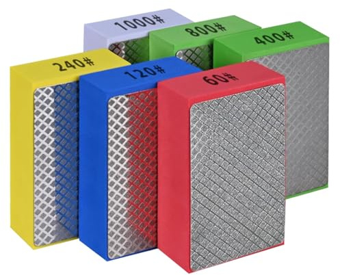Rayakt 6PCS Diamond Hand Polishing Pads, Grit Diamond Sanding Blocks, Tile Polishing Pad, Polishing Grinding Block for Ceramic Tile Glass Wood Marble Edge 60# 120# 240# 400# 800# 1000#