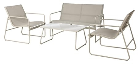 Acomoda Textil - Conjunto de Jardín 4 Piezas con Sofá, 2 Sillones y Mesa de Centro. Set Exterior para Terraza, Patio o Balcón Fácil Instalación. (Beige)