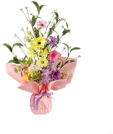 Konstgjord för tusensköna träd rosa gul lila siden blomma dekor | Rosa, gul, lila tusenskönor, livfull sidenduk, glad iögonfallande display, dekor för hemmakontor