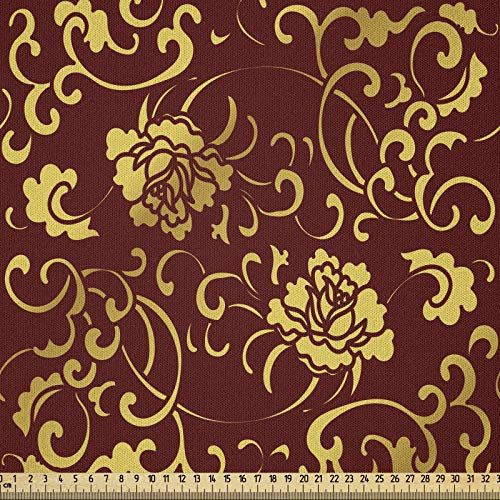 ABAKUHAUS Rebe Stoff als Meterware, Antique Oriental Pattern, Microfaser Multi Zweck Dekostoff für Kunsthandwerke, 3M (230x300cm), Bordeauxrot und Senf