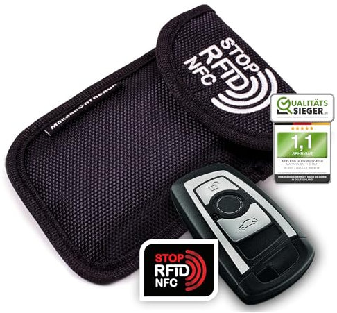 MakakaOnTheRun Go Schutz Autoschlüssel Hülle mit 2 RFID Schutz Fächern. Schutz Keyless/ Tasche für alle KFZ aus EU, Asien & Amerika