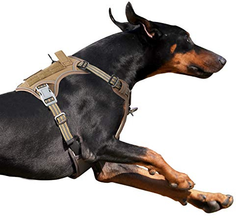 BUMBIN Arnés táctico para Perros Grandes, sin tirones, Famoso en TikTok, arnés Inteligente Reflectante para adiestramiento y Paseo, arnés Ajustable Tipo Chaleco con asa, marrón, Talla XL