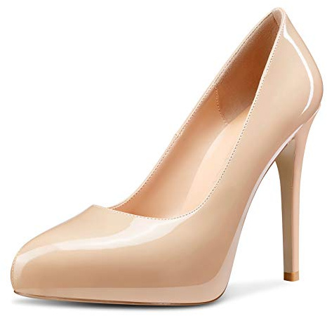 Castamere Femme Intérieure Plateforme Escarpins Aiguilles Talon 12CM High Heels Beige Nu Vernis Chaussures EU 37