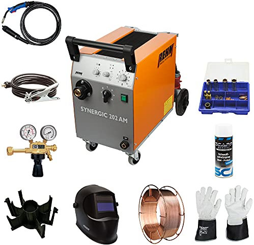 REHM MIG/MAG-Schweißgerät SYNERGIC 202 AM im Set 2, inkl. SCAPP Massekabel, SCAPP Handschuhe, BINZEL MB 15/4m Schweißbrenner, Druckminderer