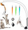 EASY JOY Jouet Chat Interieur, interactifs pour Chats avec 2 Baguette Magique et 6 Plumes avec Cloche, Kit avec Ventouse Amovible (9Pièces)
