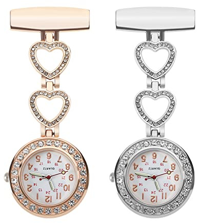 Create idea 2pcs Montres de Poche Infirmière Fob Montre en Alliage de Zinc Métal Montres de Poche Cristal Infirmières Montres pour Médecins Infirmière Soignants, Argent/Or Rose