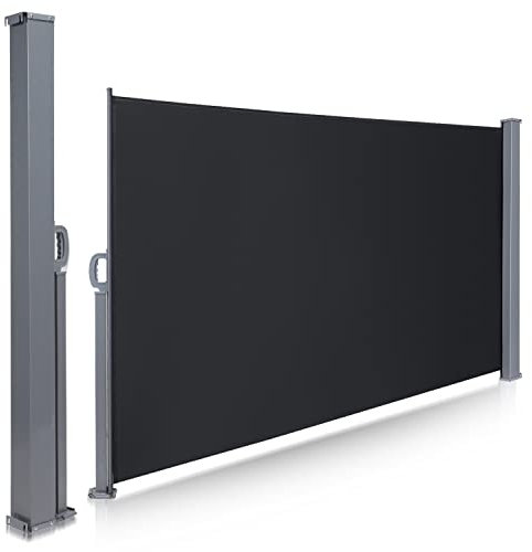 Herrselsam Tenda da sole laterale allungabile, 140 x 300 cm, opaca, frangivista, robusta, tenda a rullo laterale con supporto a pavimento, retrattile, per balcone, giardino, antracite