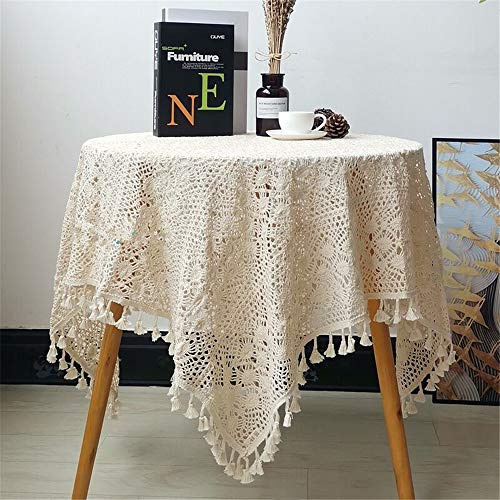 BMIDRUT Tovaglie quadrate con centrini all'uncinetto, stile vintage, in cotone, per tavolo, decorazione per matrimoni e feste (120 x 120 cm)