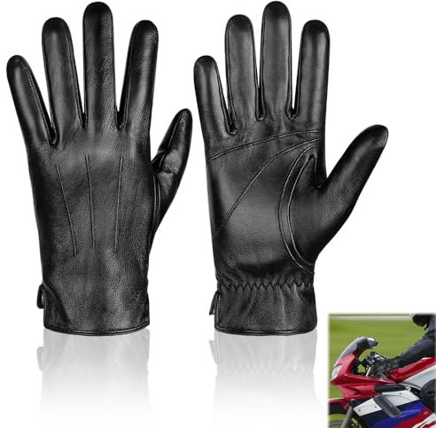 yotutun Lederhandschuhe, Schaffell Lederhandschuhe Echtleder Winddicht Handschuhe Herren Winter Warm mit Weiches Innenfutter Leder Handschuhe Winterhandschuhe für Outdoor Fahren Camping Damen Teenager