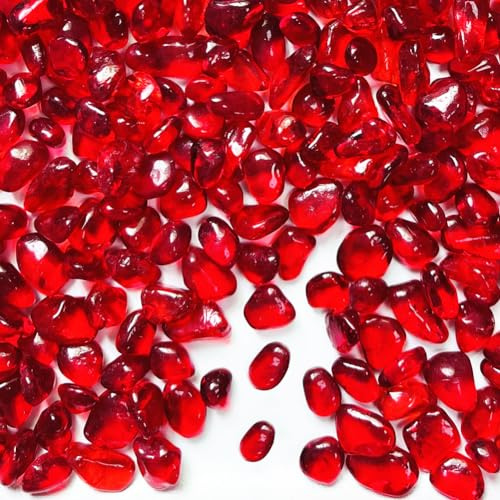 0.88LB Red Fish Tank Gravel Aquarium Glass Stones Sea Glass Pebbles Aquarium Gravel Rocks Fish Tank Rocks, Beads Pebbles Rock Sand Glass Gems Stones for Vase Filler Fish Turtle Tank Decoration