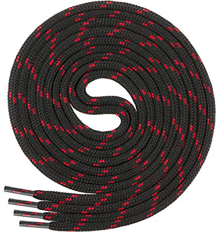 Di Ficchiano skosnören runda Ø 4,5 mm polyester – svart, vit, brun och andra färger – slitstarka för sneakers, stövlar, vandringsskor och vandringsskor – 70 till 220 cm – 1 eller 2 par, svart/röd, 70