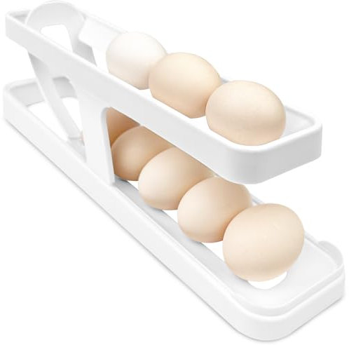Maxentico Dispensador de Huevos para Nevera, Organizador Rodante con Rejilla, Soporte de Almacenamiento, Blanco