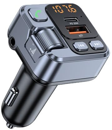 Bluetooth Radio Adapter for Car - Bluetooth 5.1 FM Transmitter with PD 30W USB-C Car Charger - Supports Wireless Music Player, Hands Free Calling, Aux Audio Input