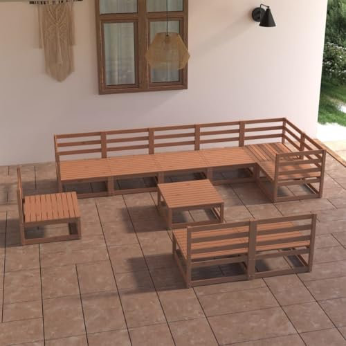KATERYY 10-TLG. Garten-Lounge-Set Honigbraun Massivholz Kiefer,Gartensitzgruppe aus Kiefernholz Modulares Loungeset für Entspannung und gesellige Stunden