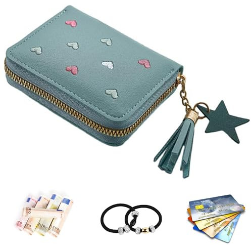 Geldbeutel Kinder, PU Leder Mini Geldbörse, Nette Damen Mini Portemonnaie, Kurz Portmonee, Portemonnaie Damen Klein, mit Reißverschluss, für Kinder Teens Mädchen Frauen (Blau)