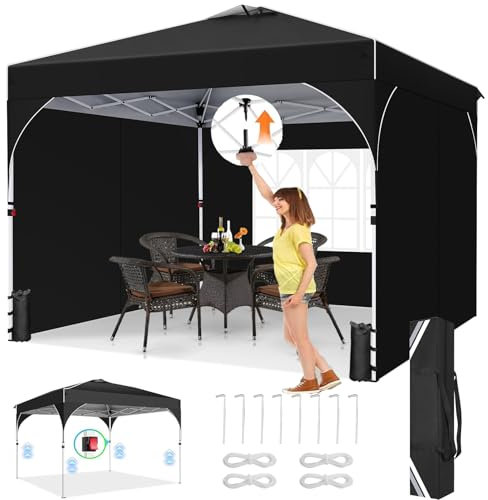 COBIZI Pavillon 3x3 Wasserdicht Stabil Winterfest Faltpavillon Gartenpavillon Partyzelt Pop Up Pavillon Klappbar UV Schutz 50+ Höhenverstellbar mit Entlüftung & 3 Stoffstücken&4 Sandsäcke，Schwarz