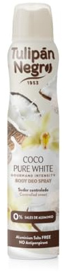 Tulipán Negro Desodorante Spray Coco Pure White 200 ml, 0% Sales de Aluminio, Sudor Controlado