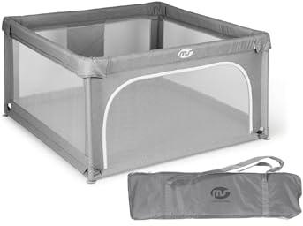 Parque Infantil XXL - Corralito para bebé plegable - Parque de juegos para bebe Extragrande - Seguro, Con gateras y ventana red - Incluye bolsa de transporte (L - 120 * 120 - GRIS)