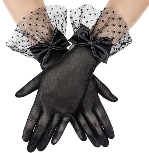 handschuhe spitze, Handschuhe Damen Spitze Schwarz, Elegante BrautHandschuhe Mit Schleife, Abgeschnitten Vintage SpitzeOpernHandschuhe Für Weihnachten Hochzeit Party Teeparty Abschlussball