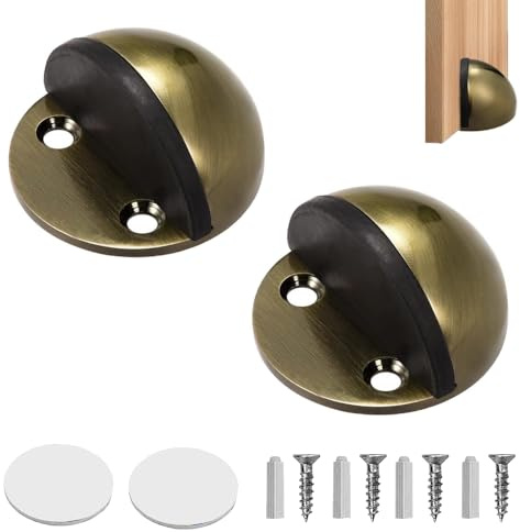 2 PCS Self Adhesive Door Stoppers Bronze Polished Half Moon Door Stop Stainless Steel Oval Door Stoper with Screws and Glues for Hard Floor Glass Door Home Office Use