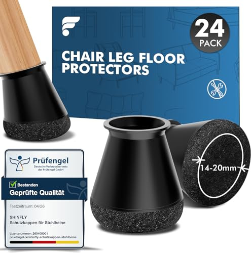 Shinfly 24 Pezzi Gommini per Sedie Rotondi Silicone, Feltrini Sedie Silicone con Feltro, Protegge il Pavimento dai Graffi dei Piedini per Mobili, Antirumore 【Nero 14-20 mm】