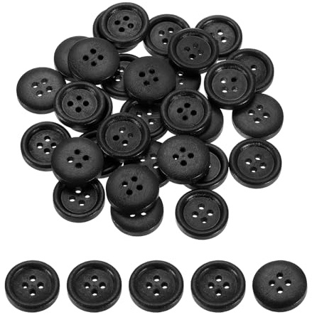 QUARKZMAN 50 stycken träknappar, 18 mm (3/4 tum) 4 hål runda träknappar sy knapp hantverk flatback för sömnad gör-det-själv hantverk kläder, svart