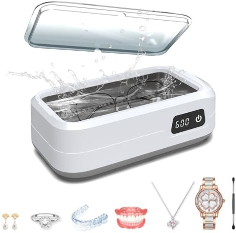 AYhome Ultrasonic jewellery glasses cleaner, 48KHz 600ML Cleaner, 4 Cleaning Modes for Necklaces, Rings, Watches, Dentures